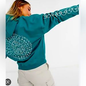 ROXY PEACE SIGN logo sleeves Hoodie Sweatshirt M